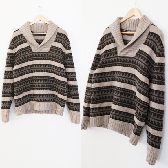 Vince Men's 100% Wool Fair Isle Striped Shawl Collar V Neck Knit Sweater $295 M - Picture 2 of 13